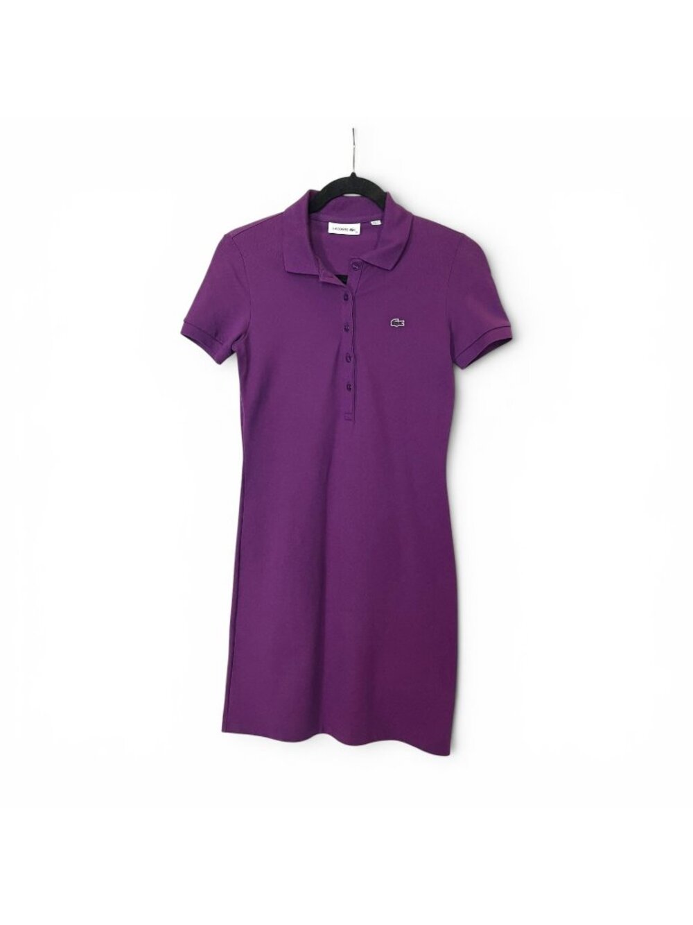 Lacoste Size 34 Authentic Ponte Knit Polo Dress Purple Sheath Cotton/ Elastane
